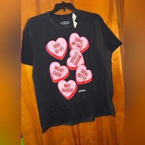 Clueless Graphic Tee Cher Candy Hearts Quotes Black Shirt Size L Y2K NWT
